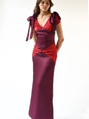 Moors Dress NWT Two-Tone Satin Maxi Dress with Tie-Shoulder Details